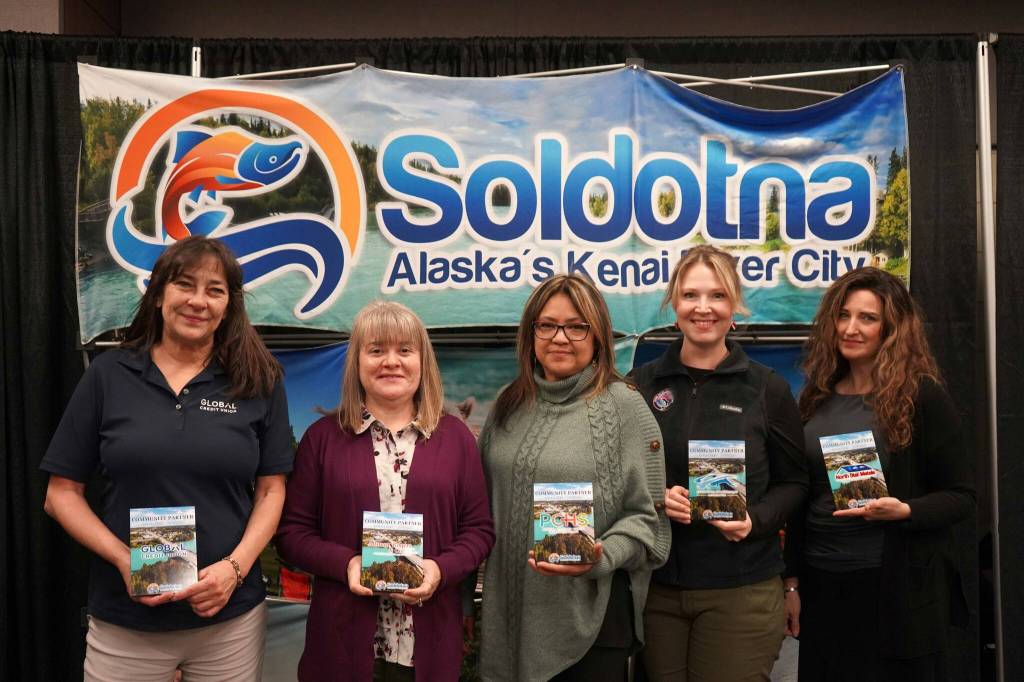 Soldotna Chamber of Commerce Gold partners are recognized during the 65th Annual Soldotna Chamber Awards Celebration at the Soldotna Regional Sports Complex in Soldotna, Alaska, on Wednesday, Dec. 18, 2024. (Jake Dye/Peninsula Clarion)