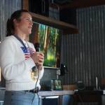 Kristen Faulkner, who won two gold medals for cycling at the Paris 2024 Olympics, speaks during a meet and greet hosted by the Kenai and Soldotna chambers of commerce at the Cannery Lodge in Kenai, Alaska, on Saturday, Dec. 28, 2024. (Jake Dye/Peninsula Clarion)