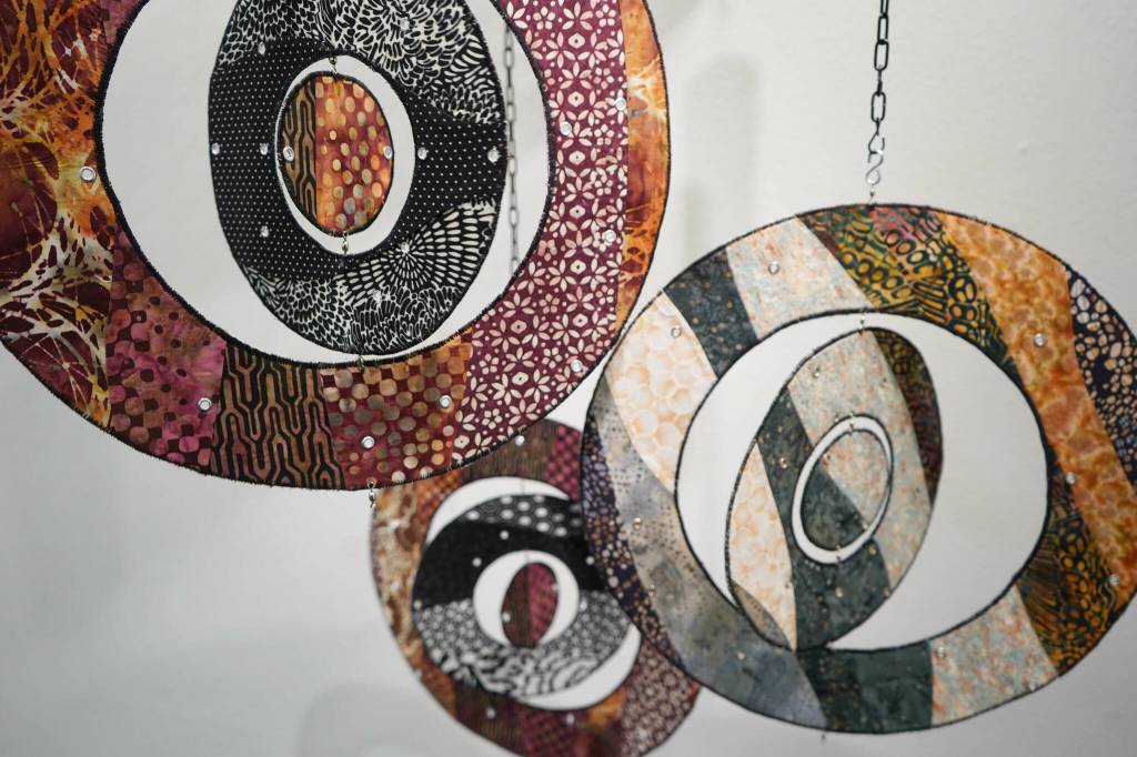 Illusions in Motion 2 by Jan Wallace is displayed as part of Kinetic at the Kenai Art Center in Kenai, Alaska, on Tuesday, Dec. 31, 2024. (Jake Dye/Peninsula Clarion)