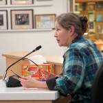 Patricia Bouton speaks in opposition to a proposed ordinance to modify public comment to the Kenai Peninsula Borough Assembly during their meeting in Soldotna, Alaska, on Tuesday, Jan. 7, 2024. (Jake Dye/Peninsula Clarion)