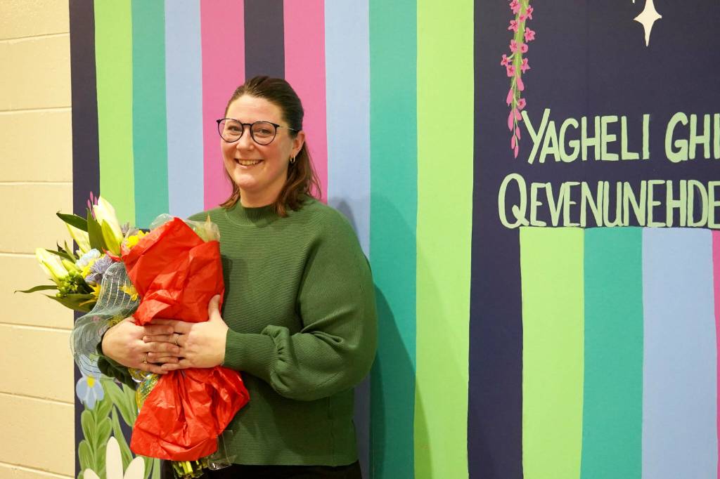 Aubrie Ellis is named National Outstanding Assistant Principal of 2025 by the Alaska Association of Elementary School Principals at Mountain View Elementary School in Kenai, Alaska, on Friday, Jan. 10, 2025. (Jake Dye/Peninsula Clarion)