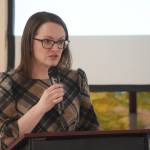 Kenai Cultural Center Coordinator Danielle Lopez Stamm speaks during the grand reopening of the cultural center at the Kenai Chamber of Commerce and Visitor Center in Kenai, Alaska, on Wednesday, Jan. 15, 2025. (Jake Dye/Peninsula Clarion)