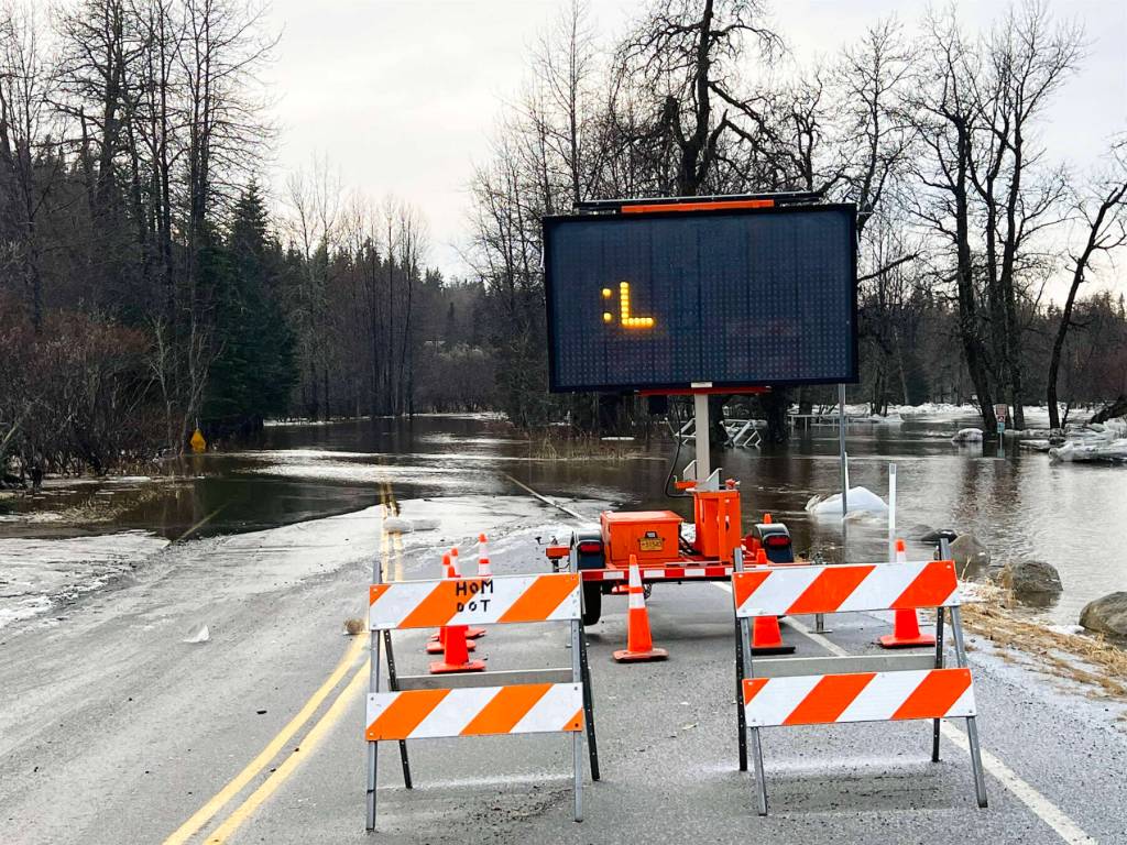 The Alaska Department of Transportation closed Anchor River Road on Monday, Jan. 13, 2025, due to flooding caused by an ice dam on the Anchor River in the Anchor River State Recreation Area in Anchor Point, Alaska. Photo courtesy of Tim Hatfield