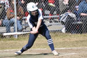 Soldotna's Tatum Cooper fouls off a pitch against Kenai Central on Wednesday, May 15, 2024, at the Steve Shearer Memorial Ball Park in Kenai, Alaska. (Photo by Jeff Helminiak/Peninsula Clarion)