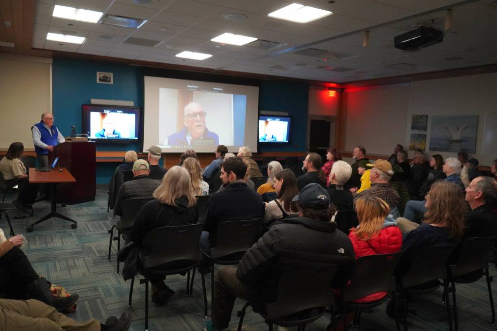 Retiring Kenai National Wildlife Refuge Manager Andy Loranger speaks on his career during a retirement event at the Kenai National Wildlife Refuge Visitor Center near Soldotna, Alaska, on Tuesday, Jan. 21, 2025. (Jake Dye/Peninsula Clarion)
