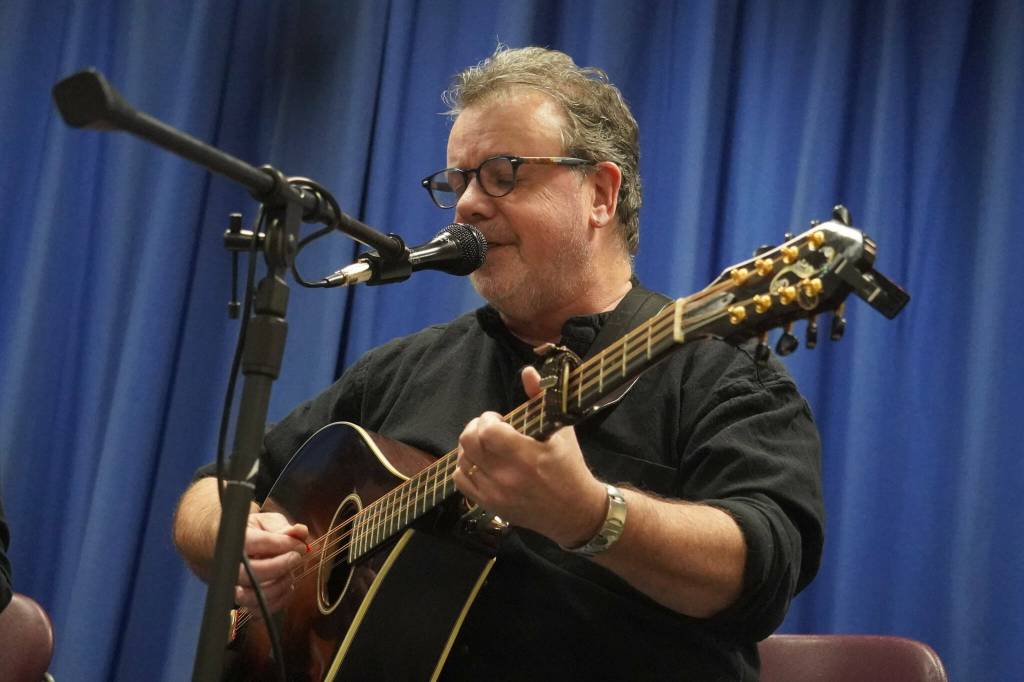 Pat Broaders performs during An Evening of Traditional Irish Music at Kenai Peninsula College in Soldotna, Alaska, on Friday, Jan. 24, 2025. (Jake Dye/Peninsula Clarion)