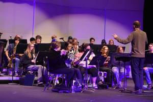 Mark Jurek directs the Soldotna High School band at a rehersal on Oct. 11, 2022 at Soldotna High School in Soldotna Alaska. (Jake Dye/Peninsula Clarion)