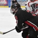 Kenai Centrals Logan Mese reacts after scoring the only goal of the game against North Pole at the First National Cup Division II state hockey tournament at the Soldotna Regional Sports Complex in Soldotna, Alaska, on Thursday, February 6, 2025. (Photo by Jeff Helminiak/Peninsula Clarion)