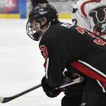 Kenai Central's Logan Mese reacts after scoring the only goal of the game against North Pole at the First National Cup Division II state hockey tournament at the Soldotna Regional Sports Complex in Soldotna, Alaska, on Thursday, February 6, 2025. (Photo by Jeff Helminiak/Peninsula Clarion)