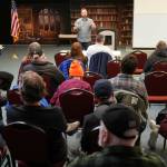 Rep. Bill Elam, R-Nikiski, speaks during a town hall meeting hosted by his office at the Nikiski Community Recreation Center in Nikiski, Alaska, on Saturday, Feb. 8, 2025. (Jake Dye/Peninsula Clarion)