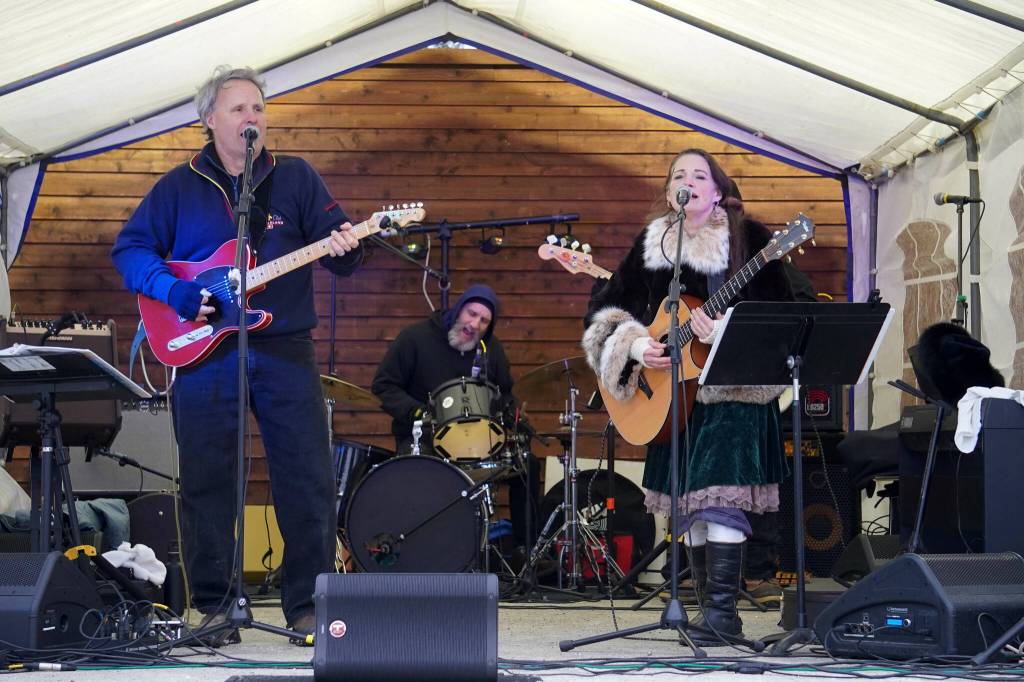 The Bunny Swan Band performs during the 10th Annual Frozen River Fest in Soldotna, Alaska, on Saturday, Feb. 15, 2025. (Jake Dye/Peninsula Clarion)