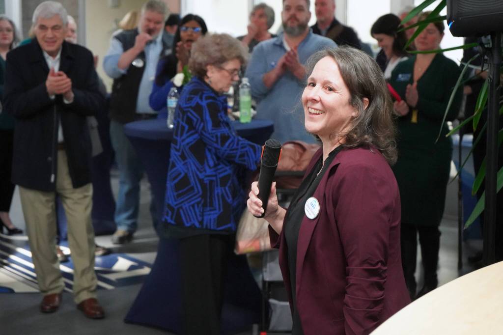 Kenai Peninsula College Director Cheryl Siemers speaks at a showcase of KPCs career and technical education programs in the colleges Career and Technical Center in Soldotna, Alaska, on Thursday, Feb. 20, 2025. (Jake Dye/Peninsula Clarion)