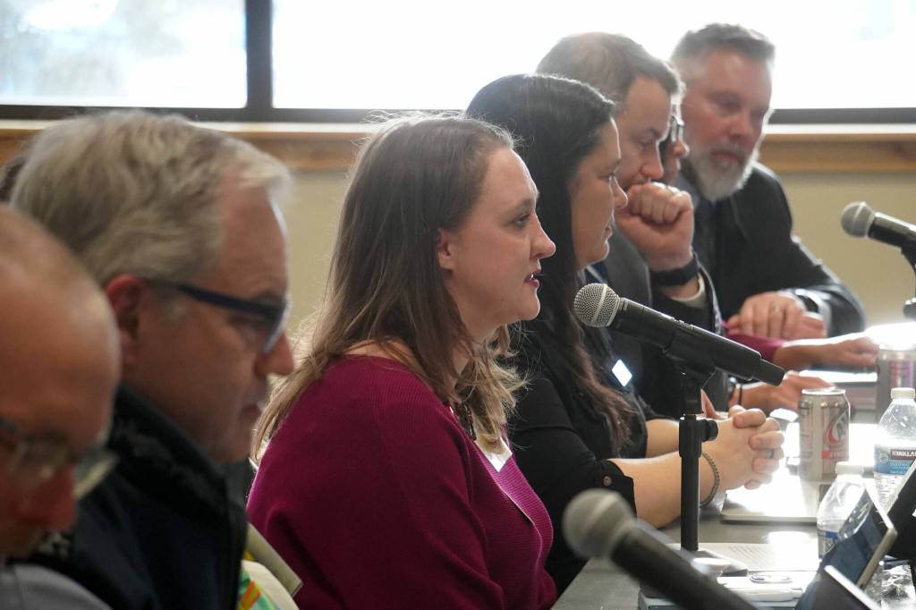 Tina Hamlin, chair of the Coalition of Student Leaders, speaks during a meeting of the University of Alaska Board of Regents at Kenai Peninsula College in Soldotna, Alaska, on Thursday, Feb. 20, 2025. (Jake Dye/Peninsula Clarion)