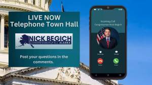 U.S. Rep. Nick Begich holds a telephone town hall on Monday, Feb. 17, 2025. (Screenshot from the Facebook page of U.S. Rep. Nick Begich)