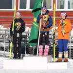 Soldotna junior Tania Boonstra (far left) took second in the girls 5-kilometer classic interval start Thursday, Feb. 20, 2025, at the state Nordic ski championships at Birch Hill in Fairbanks, Alaska. (Photo courtesy of Chip Abolafia)