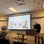 Writer Tom Kizzia shares his latest story with community members during his presentation on Thursday, Feb. 20, 2025, at Kachemak Bay Campus in Homer, Alaska. (Chloe Pleznac/Homer News)