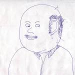 Photo courtesy of the Huebsch Family Collection
After a fishing accident in 1967 cost Clarence Hiram Poopdeck Platt three fingers on one hand, he set about learning to write with the thumb and index finger he had left. He drew circles at first and then, as he improved his coordination with the pen, he began creating self-portraits like this.