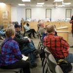 Sen. Jesse Bjorkman, R-Nikiski, speaks at a town hall meeting in the Kenai Peninsula Borough Assembly Chambers in Soldotna, Alaska, on Saturday, March. 1, 2025. (Jake Dye/Peninsula Clarion)