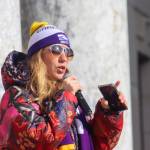 Shaine Truscot, vice president of the caregivers union SEIU 775, speaks at a protest against Medicaid cuts on Wednesday, March 12, 2025. (Jasz Garrett / Juneau Empire)