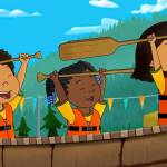 This image released by PBS shows characters, from left, Tooey, voiced by Sequoia Janvier, Trini, voiced by Vienna Leacock and Molly, voiced by Sovereign Bill, in a scene from the animated series Molly of Denali. The animated show, which highlights the adventures of a 10-year-old Athabascan girl, Molly Mabray, has been nominated for two Emmys. (PBS)