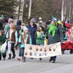 Girl scouts participate in the Sweeneys St. Patricks Day Parade, Monday, March 17, 2025, in Soldotna, Alaska. (Photo by Erin Thompson/Peninsula Clarion)