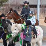 Horses participate in the Sweeneys St. Patricks Day Parade, Monday, March 17, 2025, in Soldotna, Alaska. (Photo by Erin Thompson/Peninsula Clarion)