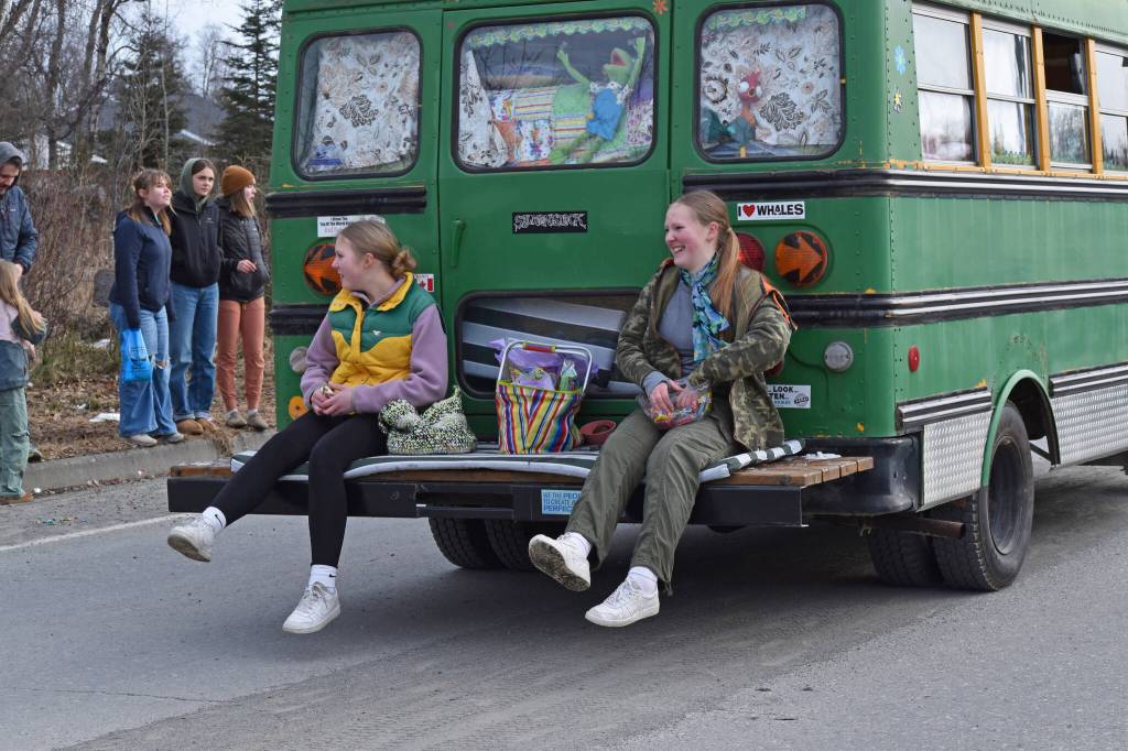 Participants in the Sweeneys St. Patricks Day Parade travel along Fireweed Street, Monday, March 17, 2025, in Soldotna, Alaska. (Photo by Erin Thompson/Peninsula Clarion)