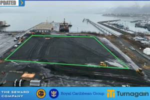 An aerial photograph shows the area where the new Seward Cruise Ship Terminal will be constructed. (Screenshot/Seward Company image)