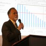 Kenai Peninsula Borough Mayor Peter Micciche presents the findings of the Southcentral Mayors Energy Coalition during a luncheon hosted by the Kenai Chamber of Commerce in Kenai, Alaska, on Wednesday, March 19, 2025. (Jake Dye/Peninsula Clarion)