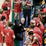 Kenai coach Nolan Rose talks to the Kardinals during their 71-49 loss to the Valdez Buccaneers on Friday, March 21, 2025, in the 4th/6th place game of the 2025 ASAA March Madness Alaska 3A/4A Basketball State Championships at the Alaska Airlines Center in Anchorage, Alaska. (Klas Stolpe / Juneau Empire)