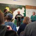 Salmon Champions present their ideas for projects to protect salmon habitat during the Local Solution meeting at the Cook Inletkeeper Community Action Studio in Soldotna, Alaska, on Thursday, March 20, 2025. (Jake Dye/Peninsula Clarion)