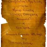 This was the cover page of the Constitution and By-Laws of the Kings County Mining Company, amended on Nov. 10, 1898, at McNeil Canyon on Kachemak Bay. (Image courtesy of the Pratt Museum)