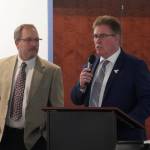 Kenai Mayor Brian Gabriel speaks during Kenais State of the City presentation at the Kenai Chamber of Commerce and Visitor Center in Kenai, Alaska, on Wednesday, April 2, 2025. (Jake Dye/Peninsula Clarion)