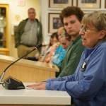 Annette Weigle, who works at Kenai Alternative High School, speaks during a meeting of the Kenai Peninsula Borough School Districts Board of Education in Soldotna, Alaska, on Monday, April 7, 2025. (Jake Dye/Peninsula Clarion)