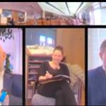 A screenshot of a Zoom meeting where Superintendent Clayton Holland (right) interviews Dr. Henry Burns (left) on Wednesday, April 9, while Assistant Superintendent Kari Dendurent (center) takes notes.