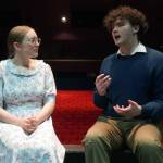 Emerson Kapp and Elias Bouschor rehearse Our Town in the Soldotna High School Auditorium in Soldotna, Alaska, on Friday, April 18, 2025. (Jake Dye/Peninsula Clarion)