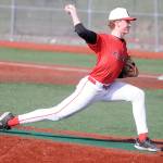 Kenai Centralճ Jacob Joanis delivers a pitch during a high school baseball game against Kodiak on Friday, April 18, at Baranof Field in Kodiak, Alaska. (DEREK CLARKSTON/Kodiak Daily Mirror)