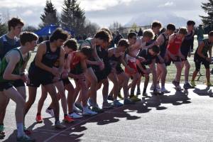 Boys line up for their first running event of the day on Friday, April 18 at the Homer High School Invitational Track Meet. (Chloe Pleznac/Homer News)