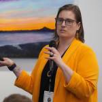 Dr. Alyssa Rodrigues presents during the Kenai Peninsula Economic Development District Industry Outlook Forum in Kenai, Alaska, on Thursday, April 24, 2025. (Jake Dye/Peninsula Clarion)