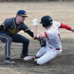 Homers Preston Stanislaw tags out Jacob Joanis at second base Friday, April 25, 2025, at the Kenai Little League fields in Kenai, Alaska. (Photo by Jeff Helminiak/Peninsula Clarion)