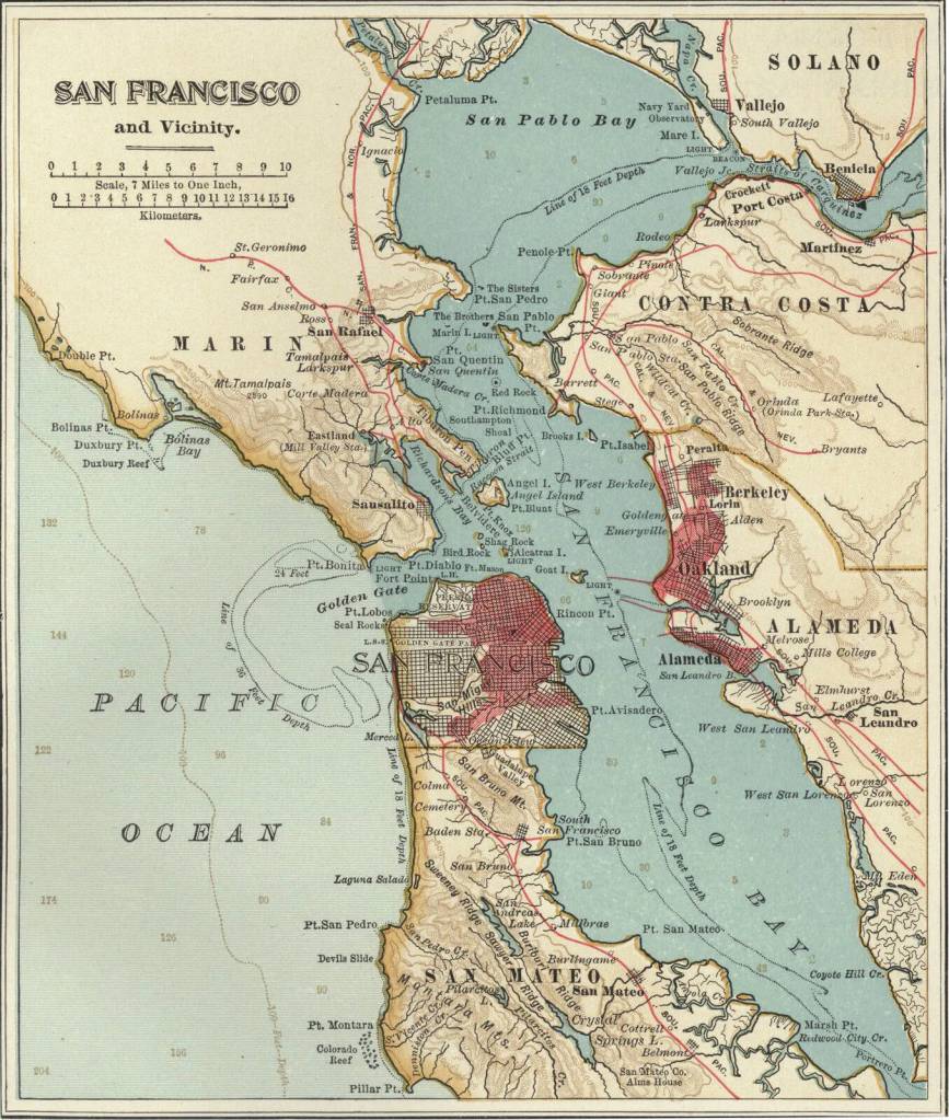 San Francisco Bay and Vicinity map, circa 1900, from the Encyclopedia Brittanicas online page.