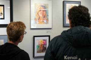 Artwork by The Art Gaggle is displayed as part of What We Do at the Kenai Art Center on Friday, May 2, 2025. (Jake Dye/Peninsula Clarion)