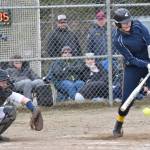 Homers Jessica Plumlee hits a grounder against Soldotna on Monday, May 5, 2025, at the Soldotna Little League fields in Soldotna, Alaska. (Photo by Jeff Helminiak/Peninsula Clarion)
