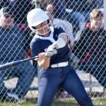 Soldotna's Isabella Gares hits against Kenai Central on Tuesday, May 13, 2025, at the Steve Shearer Memorial Ball Park in Kenai, Alaska. (Photo by Jeff Helminiak/Peninsula Clarion)