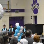 Gary McVey, co-valedictorian, delivers a speech at the River City Academy graduation ceremony Tuesday, May 20, 2025, at Skyview Middle School just outside of Soldotna, Alaska. (Photo by Jeff Helminiak/Peninsula Clarion)