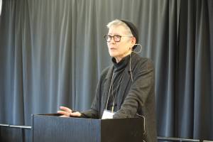 Author Ruth Ozeki gives her keynote presentation at the 23rd annual Kachemak Bay Writers Conference on Saturday, May 17, 2025, at Kachemak Bay Campus in Homer, Alaska. (Delcenia Cosman/Homer News)