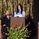 Tela ODonnell-Bacher delivers her commencement address during the 2025 Homer High School graduation ceremony on Wednesday, May 21, 2025, in the Alice Witte Gymnasium. (Chloe Pleznac/Homer News)