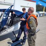 Agents with Alaska Wildlife Troopers and the U.S. Border patrol board a helicopter for a patrol flight over the Taku River on Monday, May 19, 2025. (U.S. Border Patrol Blaine Sector photo)