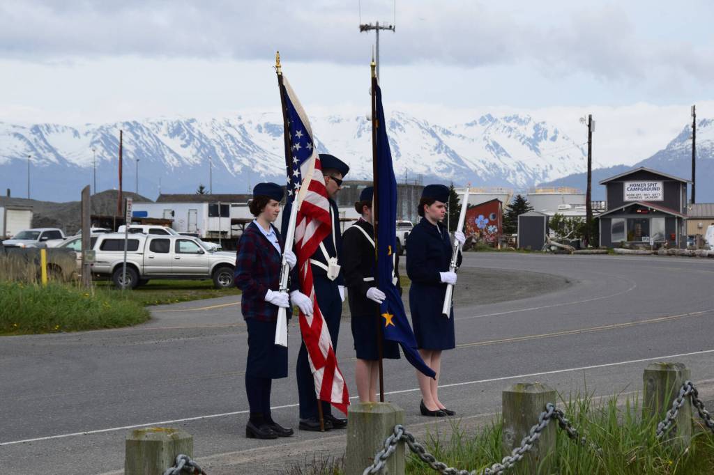 Proud Cadets of Civil Air Patrol Homer Squadron present Color Guard at the Seafarers Memorial as part of the 2025 Blessing of the Fleet on May 20. (Chloe Pleznac/Homer News)
Proud Cadets of Civil Air Patrol Homer Squadron present Color Guard at the Seafarers Memorial as part of the 2025 Blessing of the Fleet on May 20. (Chloe Pleznac/Homer News)
