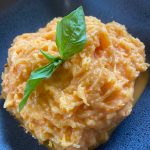 This sweet and tangy roasted spaghetti squash dish includes blended tomato and goat cheese sauce. (Photo by Tressa Dale/Peninsula Clarion)